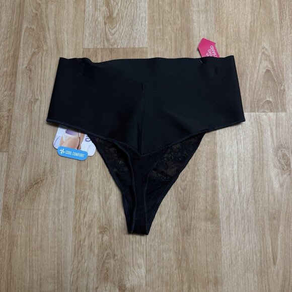 MAIDENFORM SHAPEWEAR THONG SIZE L BLACK FIRM SHAPING WAISTBAND COOL COMFORT - Picture 2 of 6